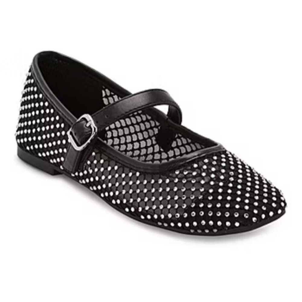 Mixit Mary Jane Ballet Flats Sz 7.5 Shoes Dazzling Stud Rhinestones Square Toe